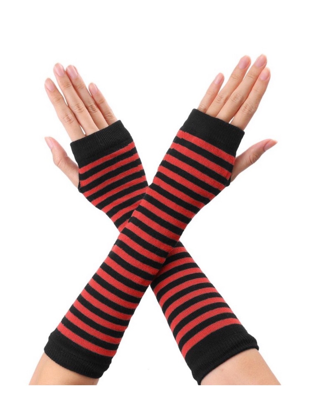 Black & Red Striped fingerless Arm Sleeves / Gloves